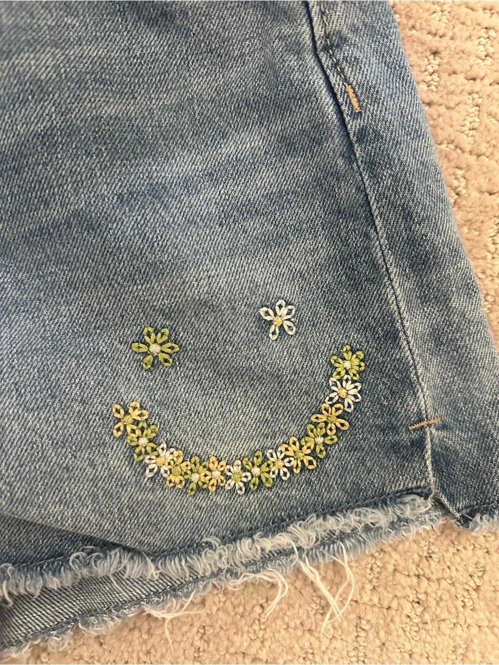 Old Navy Light Blue Denim Shorts with Embroidered Daisies